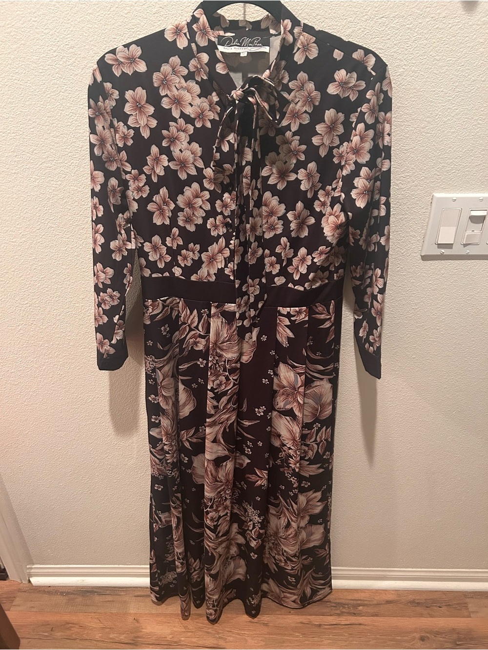 Dalia Macphee Floral Tie-Neck Maxi Dress